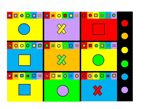 A multi-layer board with a different color layer showing in each square